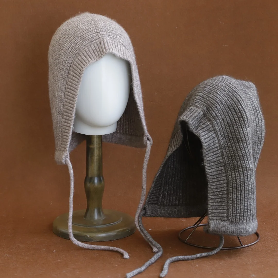 New Winter yak wool Hats for Women Girls Warm Hooded Scarf Beanie for Female Youth Balaclava Kniting Skull Cap Ear Flap