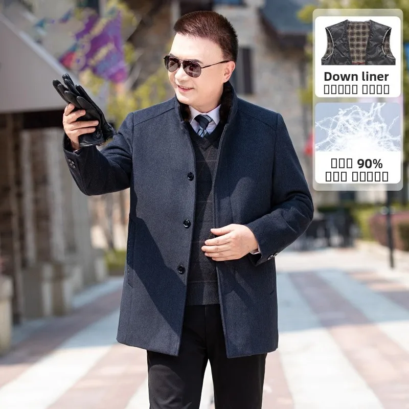 

Мужское повседневное шерстяное пальто средней длины с отстегивающейся пуховой подкладкой, белое, с наполнителем из пуха