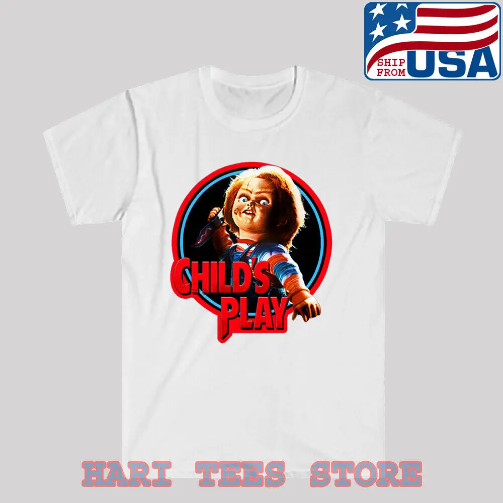 

Chucky Child's Play Horror Movie Men's White T-shirt Size S to 5XL