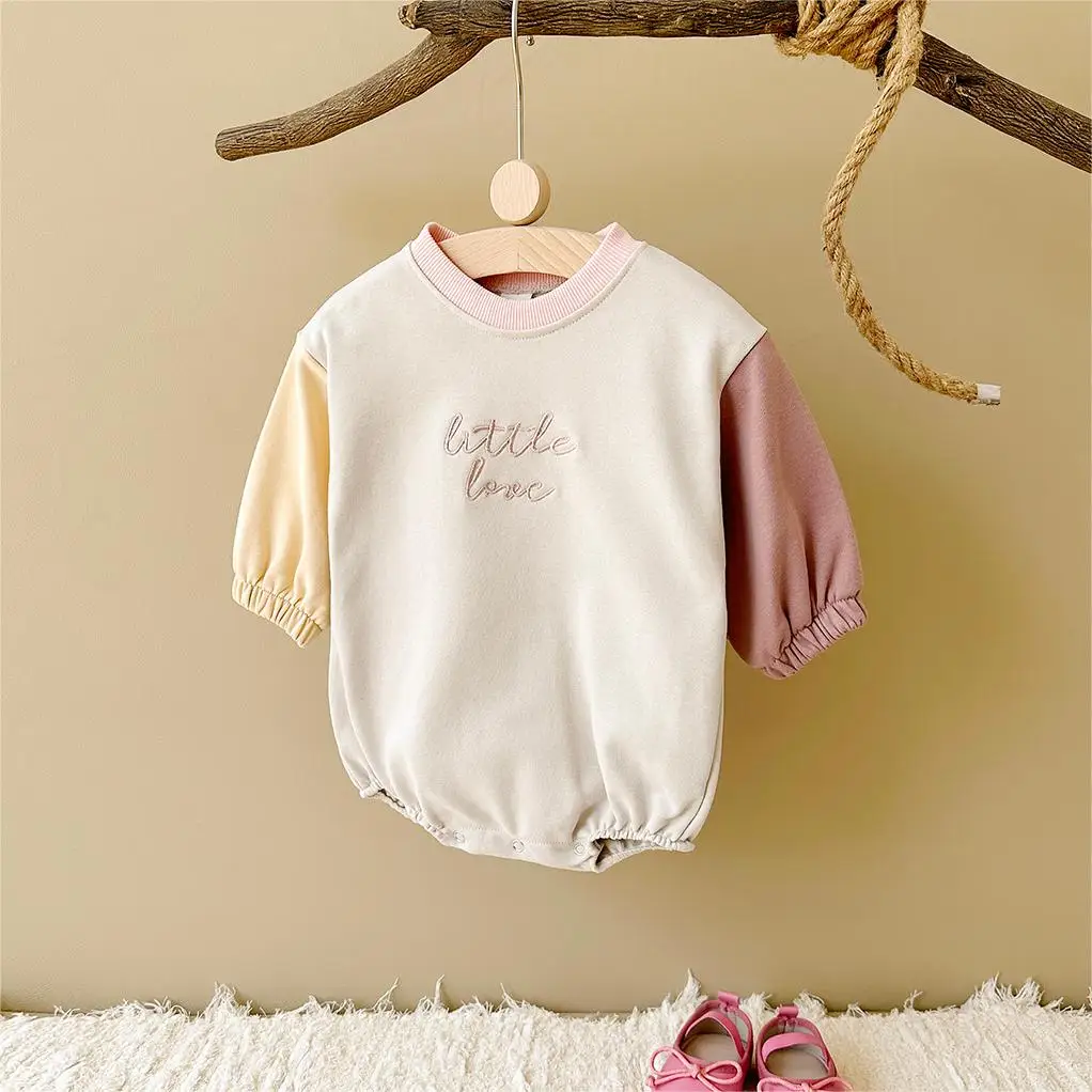 Autumn Baby Girl Clothes Newborn Toddler Boy Jumpsuit Letter Embroidery Long Sleeve Splicing Colors Bodysuits Rompers Baby