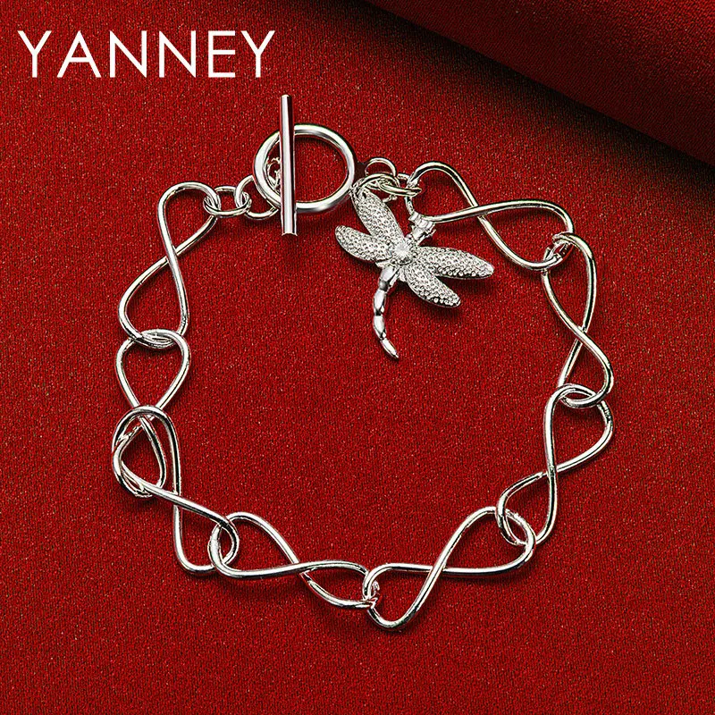 

925 Sterling Silver 8 Inches Cute Dragonfly Bracelet For Women Fashion Charm Engagement Party Jewelry Gifts