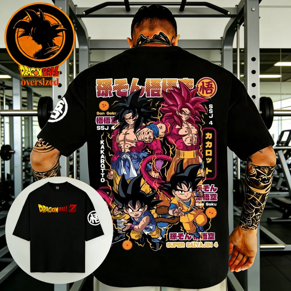 2026 Summer Dragon Ball Retro High Quality Cotton Men's Oversized Goku Printed T-shirt Unisex Children's Casual Short Sleeves