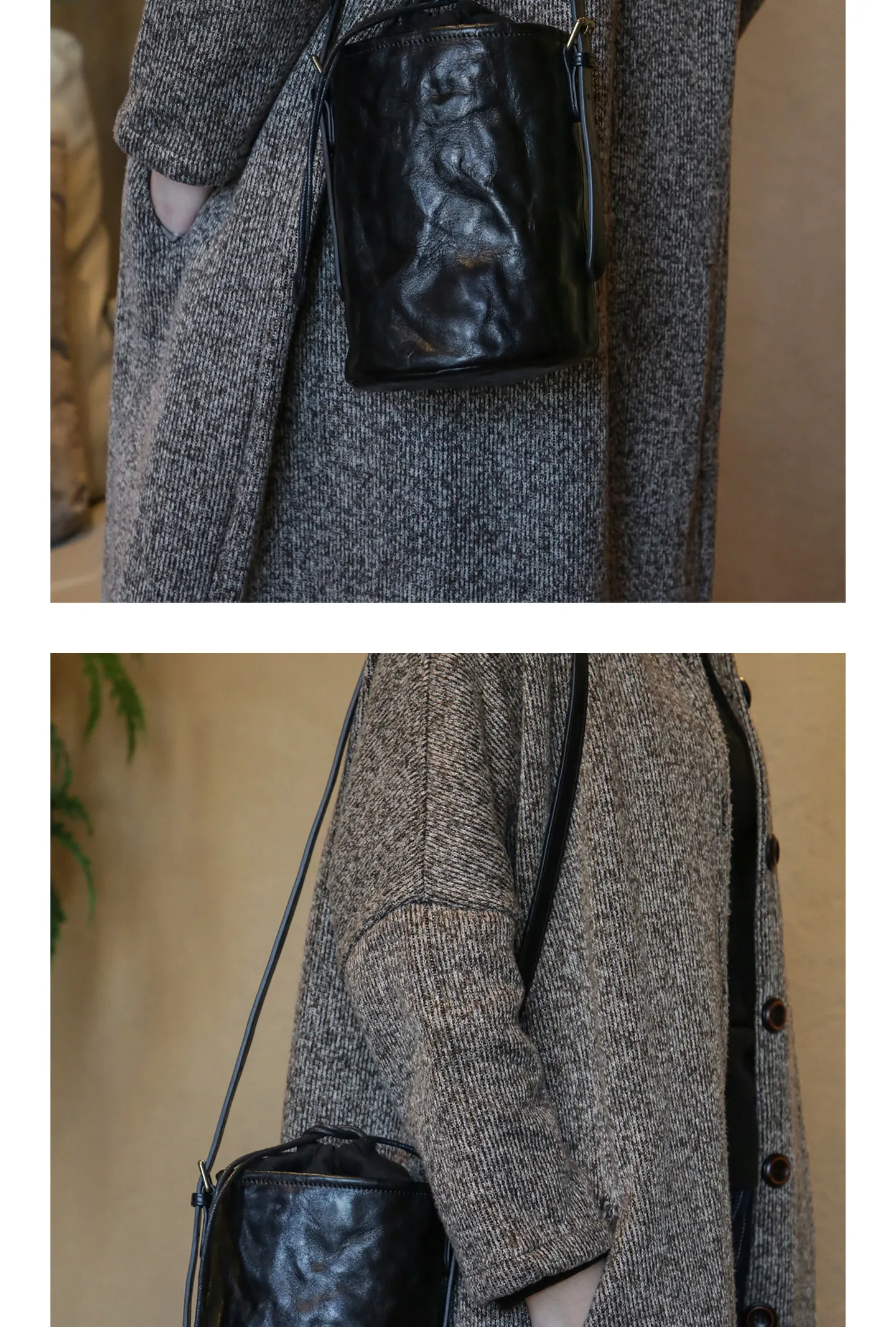 Vintage handgefertigte hochwertige Echtleder-Umhängetasche für Damen, Outdoor-Reise-Luxus-Umhängetasche aus echtem Rindsleder für Frauen. – Detail 15