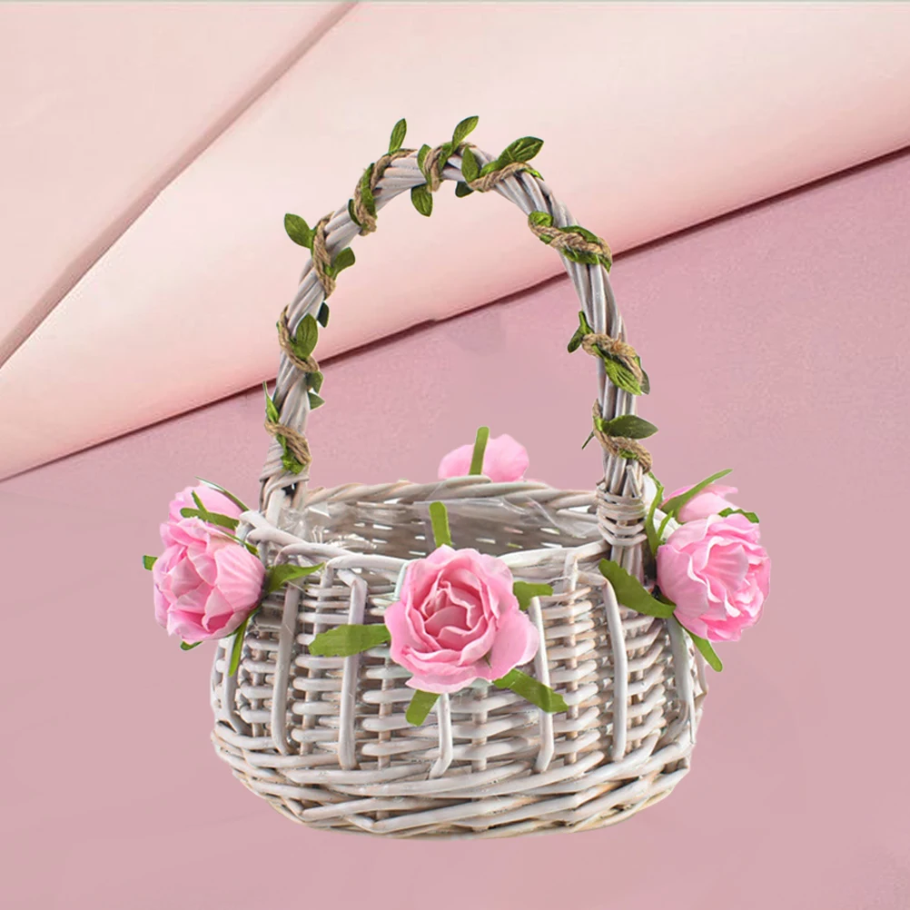 

1Pcs Flower Basket Perfect Size Wedding Flower Girl Basket for Scattering Petals Candies Wedding Party Decoration