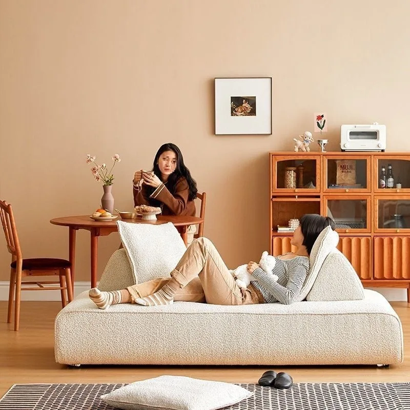 Double-sided sofa lamb wool tatami living room small apartment Nordic princess chair, hotel sofa bed without armrests