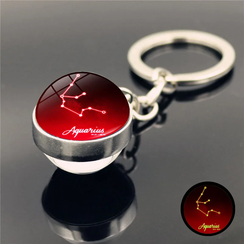 pisces keychain 12 Zodiac Signs Keychains Retro Twelve Constellations Cabochon Glass Time Gem Pendant Keyring For Gift