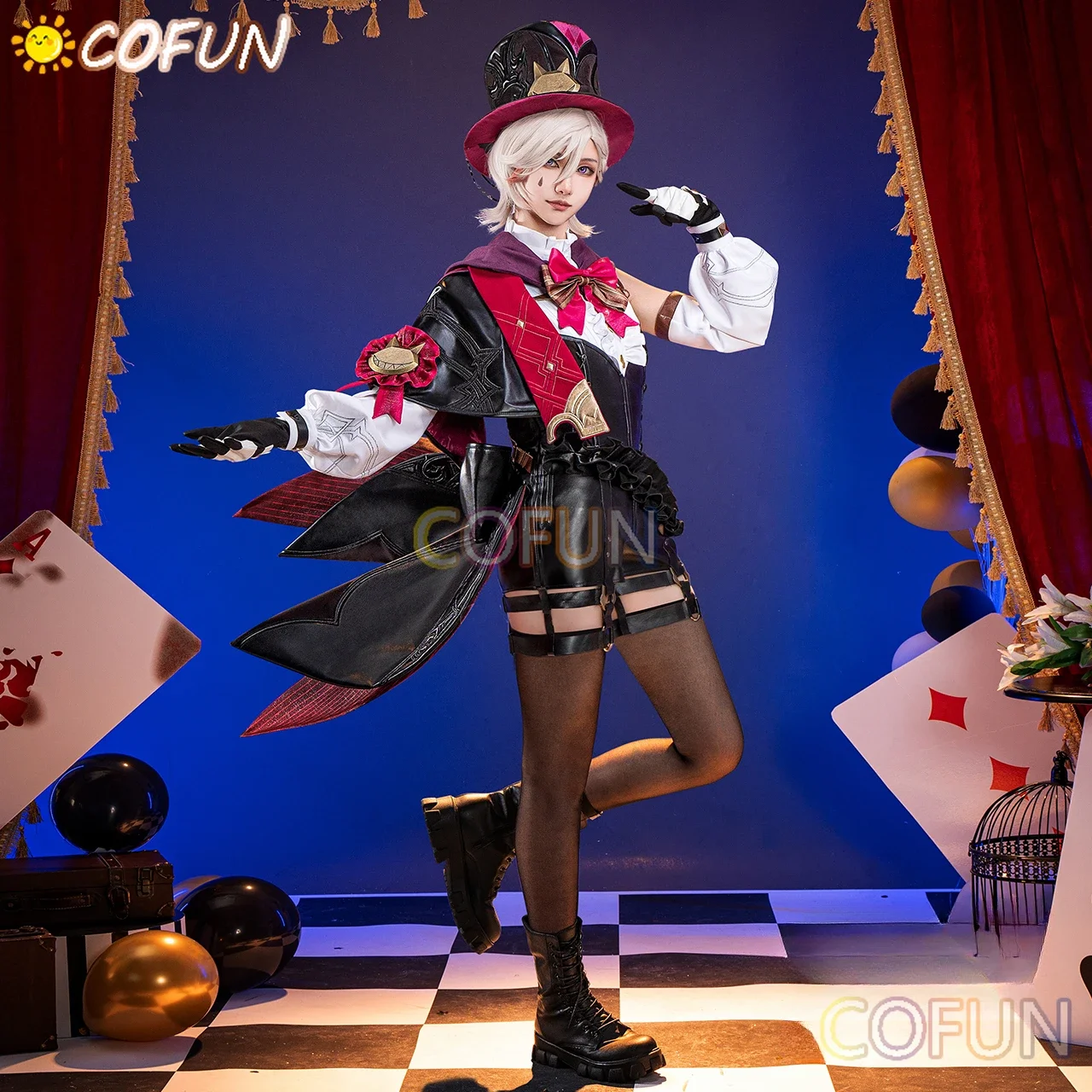 COFUN juego Genshin Impact mago Lyney disfraz de Cosplay Fontaine trajes de Halloween hombres puf de Hotel D'ete conjunto completo con sombrero