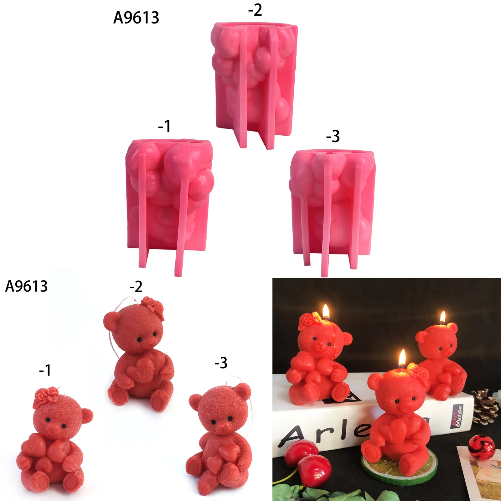 3 Little Bear Love Silicone Mold Gypsum form DIY Handmade Plaster Candle Ornaments Handicraft Mold Hand Gift Making Kitchen Acce