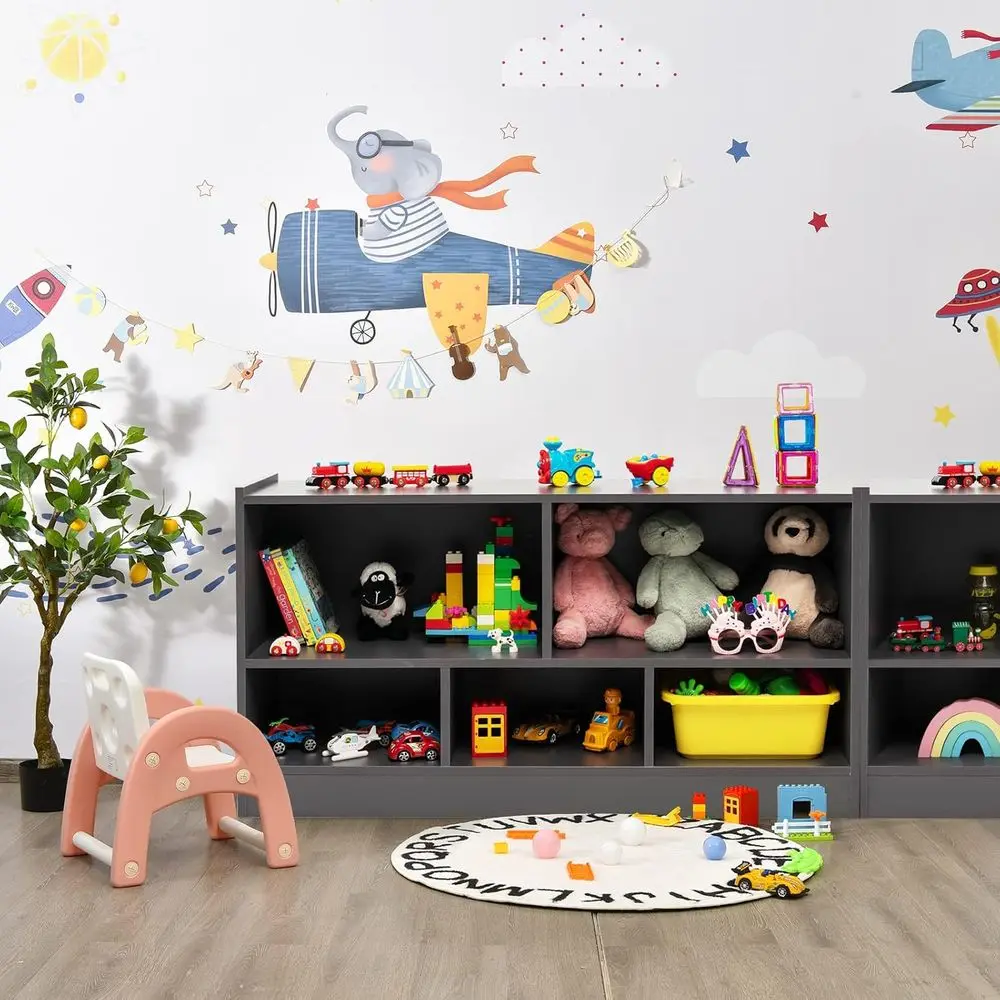 

Toy Storage Organizer, 5 Cubby Kids Bookshel, Wooden 3-Tier Bookcase Storage Cabinet, Open Display Book Shel or Daycare, Nursery