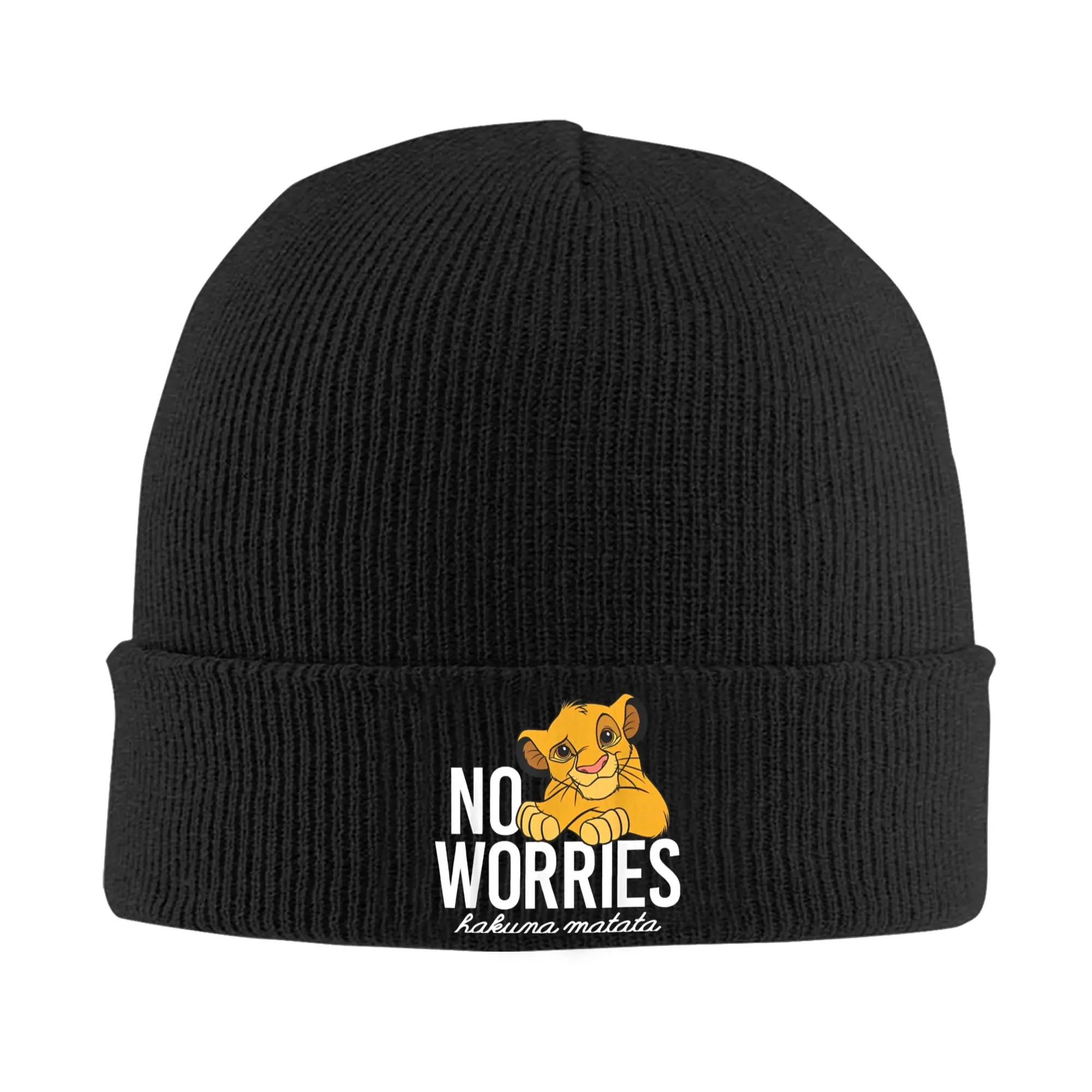 Lion King No Worries Simba Beanie Hats  Knitting Hat Men Women Trendy Thermal Elastic Caps Autumn Winter Gym Pattern Bonnet Hats