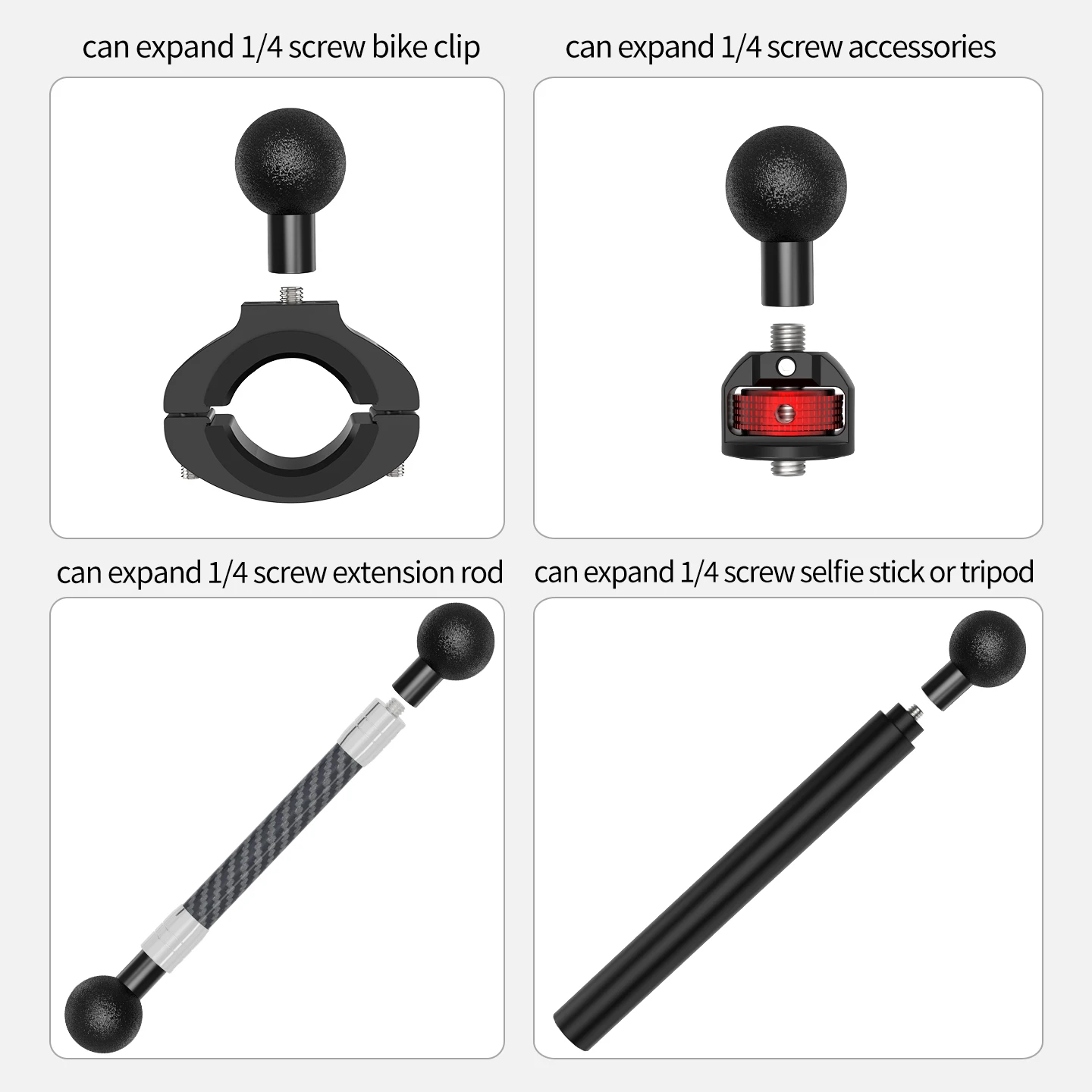 1-Zoll-Kugelkopf-Adapter 1/4 M6 Schraube Anti-Umkehrstift für Kamera Motorrad Fahrrad Telefonhalterung Stativ Selfie Stick Action Kamera – Detail 7