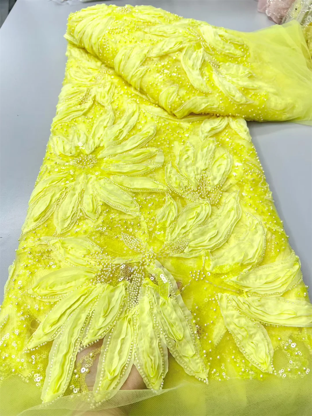 

African Heavy Beaded Lace Fabric Nigerian Embroidered Sequins Groom Wedding Party Dress Sewing High Quality 5 Yards 2026