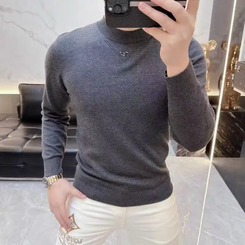 

Мужской повседневный вязаный свитер с круглым вырезом, свободного кроя, в корейском стиле, дышащий, не скатывается, легкий в уходе, длинный рукав