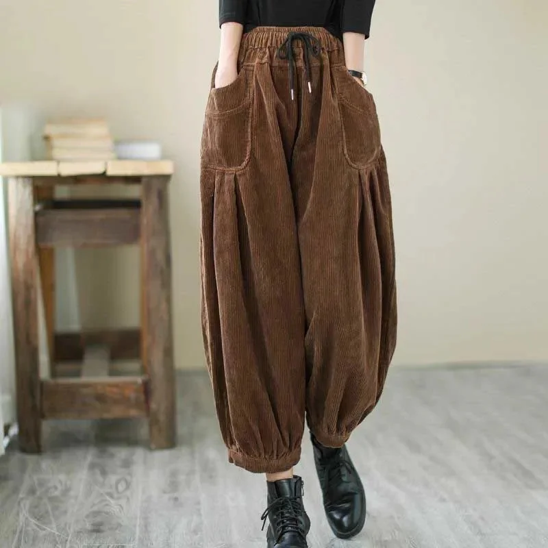 2025 neue Retro lässig haren lose Übergroße Cord Karotte Mama Neun Stück Samt Laterne Hosen Frauen