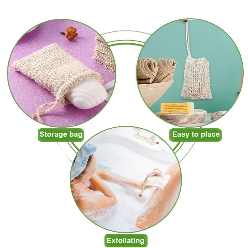 1/5/10 Seifenbeutel, Seifenbeutel, Sisal-Seifen-Sparbeutel, Netzstoff mit Kordelzug für Peeling, Dusche, Wäscher, Bad, Massage