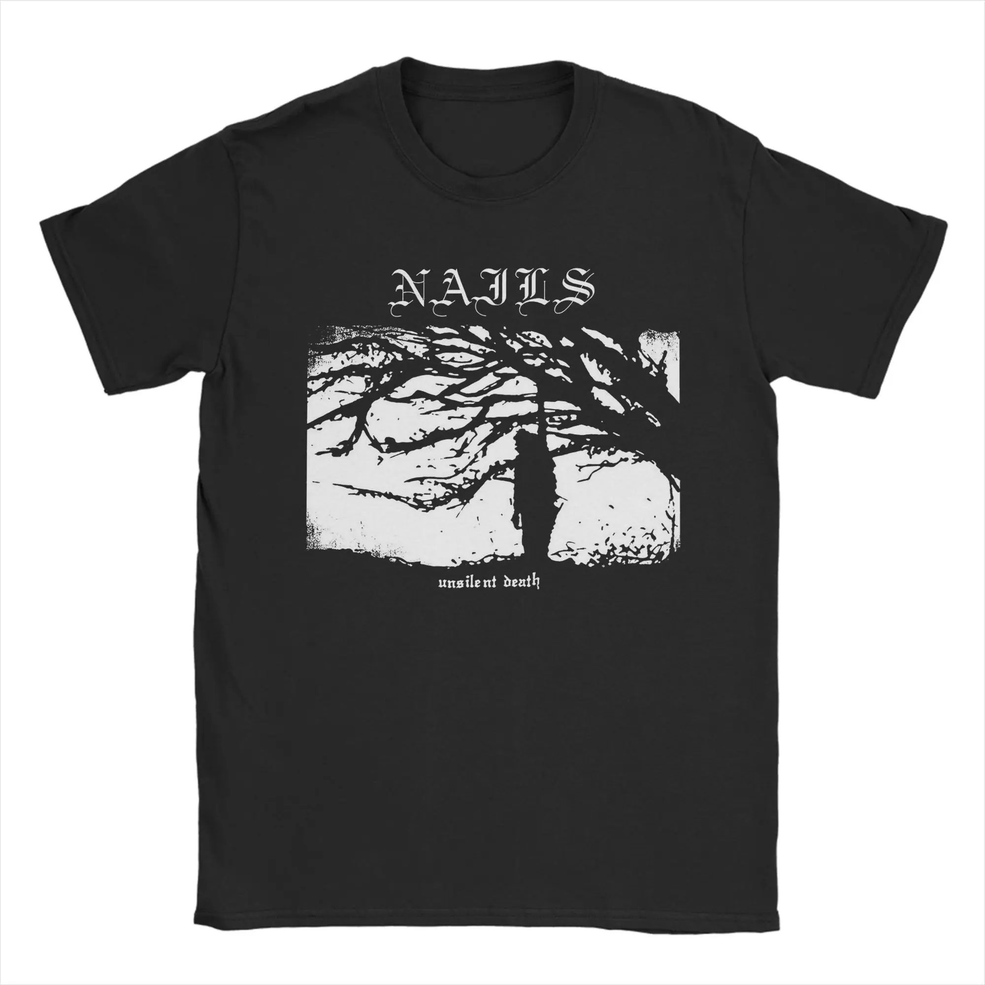 Men T-Shirt Nails Unsilent Death Band Funny 100% Cotton Tees Short Sleeve  T Shirts Crew Neck Clothes Printed