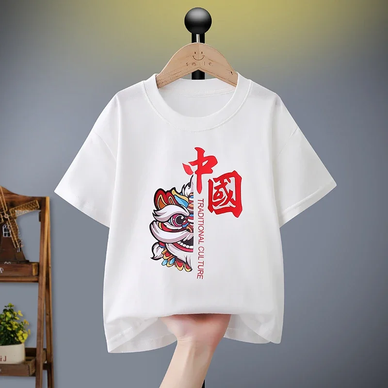 2024 Summer Kids Tops Clothes New Chinese Style Teenager T-shirts Cotton 2y 8y 15y Toddler and Big Child Tees Unisex