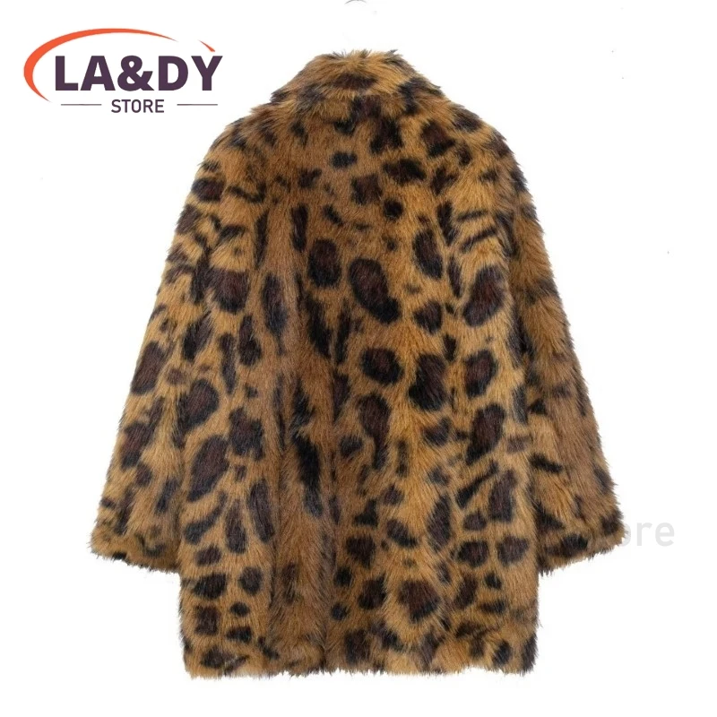 Faux Fur Coat Women 2024 Winter Fashion Loose Simple Versatile Leopard Grain Female Casual Long Sleeve Warm Outerwears Tops