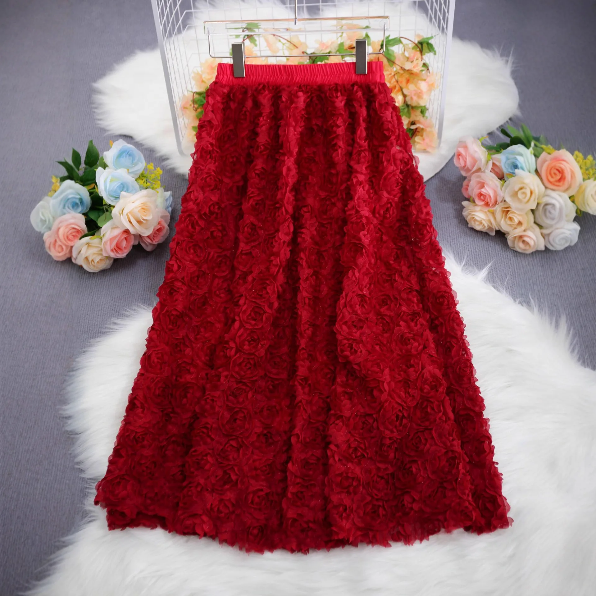 Plus Size Spring Summer 2026 Fashion Women High Waist Solid Color Polyester Long Maxi Skirts Casual Women Clothing