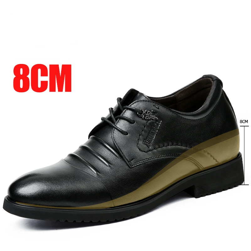 Men's Dress Shoes Increased 7-8cm Genuine Leather Wedding Increasing Derby Shoes Comfortable Breathable Invisible Elevator Shoes