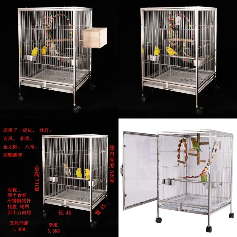For Medium Large Parrot Cage Transparent Stainless Steel Breeding Cage Suitable for Xuanfeng Peony Parrots Durable Bird House