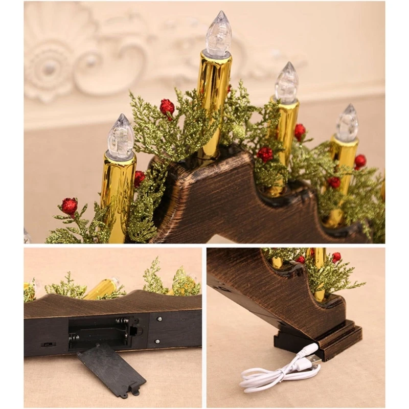 Christmas Candle Holder Festival Decoration Holiday Table LED Window Decorations Battery and USB Powered Power Supply