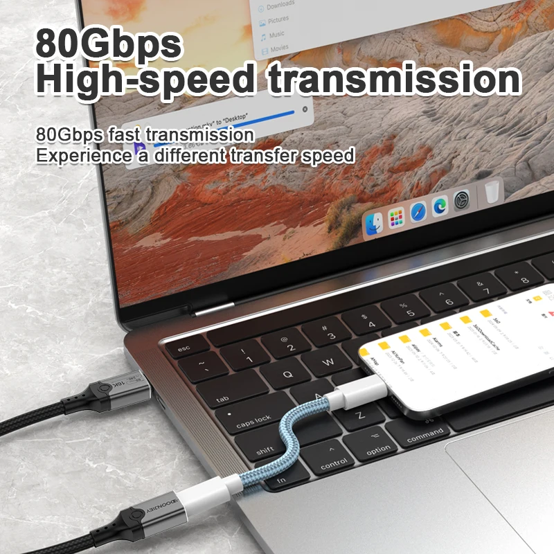 DOONJIEY USB5 Type C Extension Cable Thunderbolt 5 16K@60Hz 80Gbps USB C Extender 240W Fast Charging Cord for iphone 16 MacBook