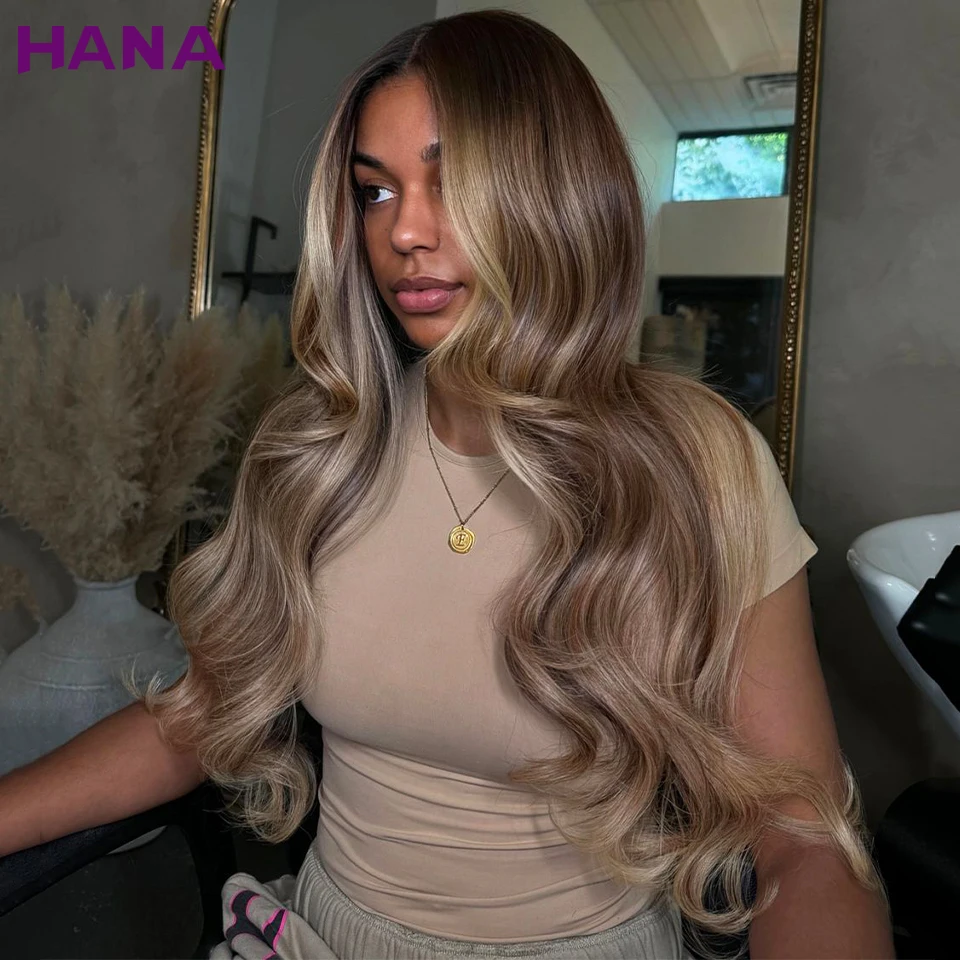 

Highlight Ash Brown Blonde Colored 13X6 Lace Frontal Wig Bleached Knots 7X5 Lace Closure Wig PrePlucked Human Hair Wig For Women