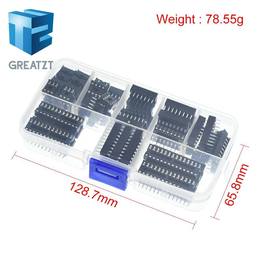 GREATZT 66PCS/Lot DIP IC Sockets Adaptor Solder Type Socket Kit 6,8,14,16,18,20,24,28 pins New