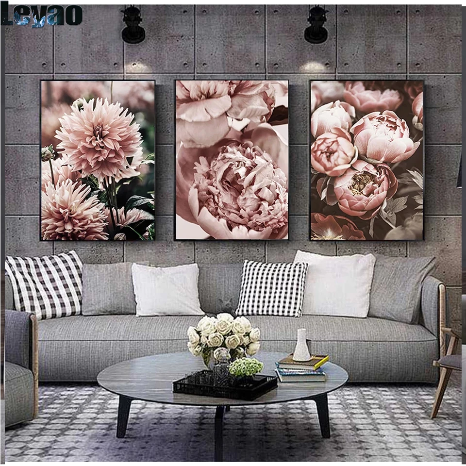 Triptych Peony Flower diy diamond Painting Rose Gold Floral full drill 5d diamond embroidery mosaic kits Wall Art Decor Picture