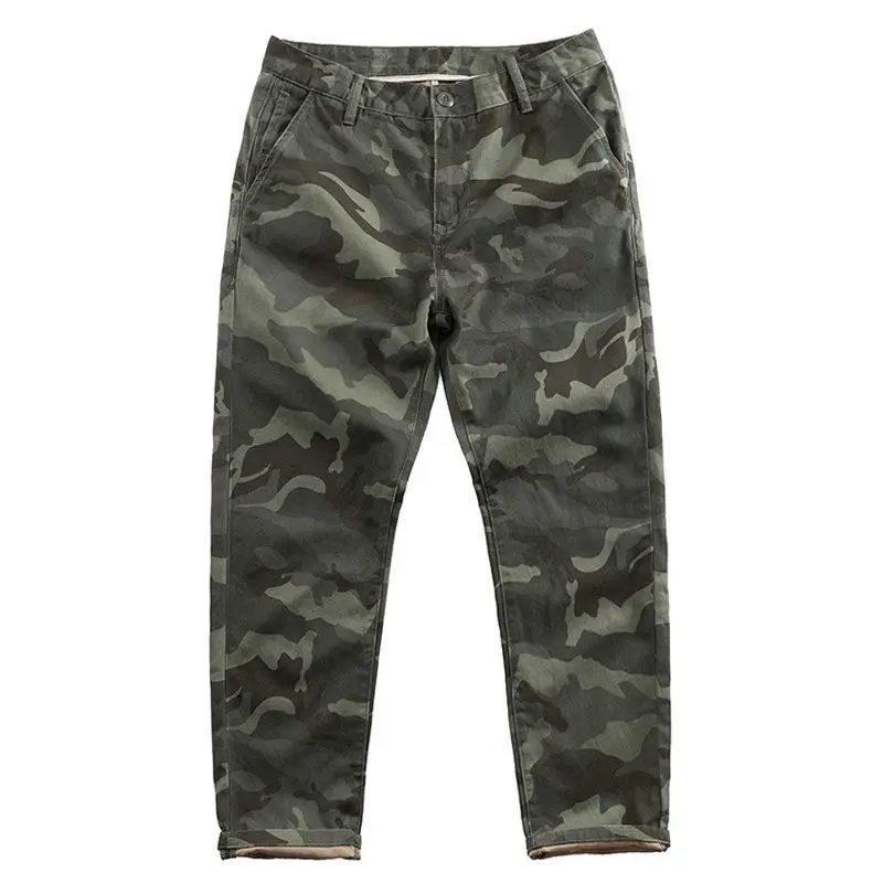 Fashion 2022 Camouflage Overalls Men\'s Cropped Pants Cargo Harem Hiking Military Straight Retro Cotton Tactical Pants for Men