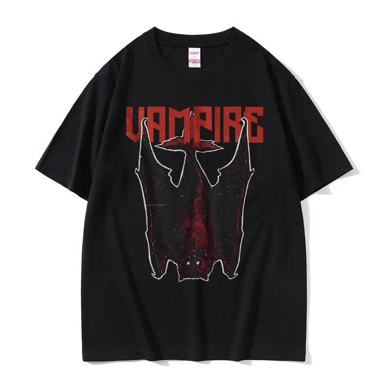 Vampire Bat Gothic Vintage Graphic T Shirts Men Women Emo Apparel Rock Punk T-shirt Unsiex Pure Cotton Oversized Crewneck Tshirt