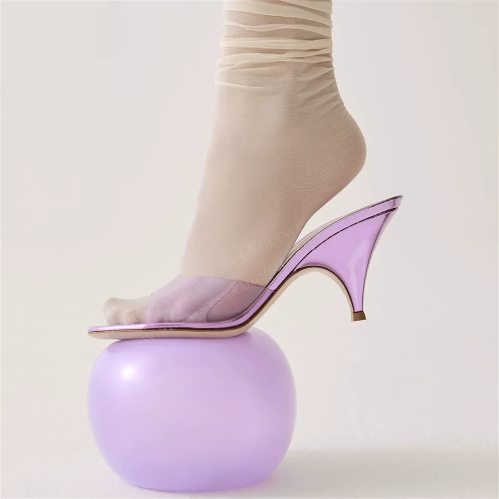 2026 Summer New Sandals Slippers Pointed Transparent Rubber Women's Shoes Open Toe High Heel Outdoor Wear Trendy Cool Mules