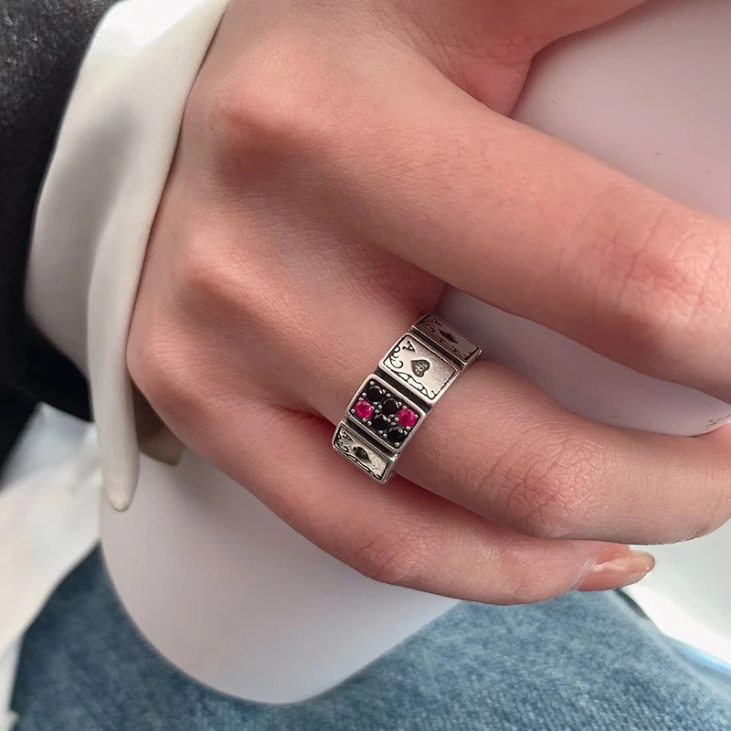 Punk Retro Playing Card Diamond-set Decoration Ring Suitable For Summer Travel Fashion Jewelry image 3
