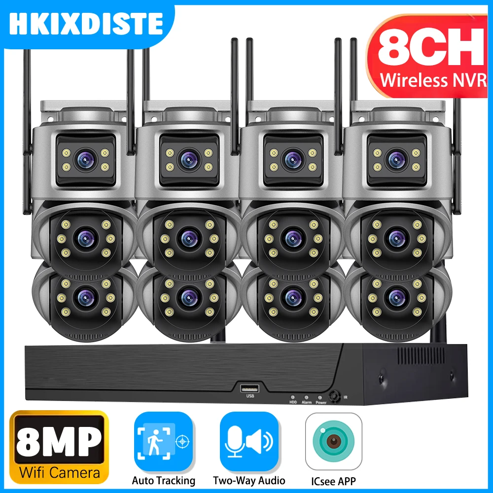 

8CH Wifi NVR Kit ICSee Outdoor Wifi Security CCTV Cameras Dual Screens 8MP 4K Video Surveillance CCTV System XMEye Smart Home
