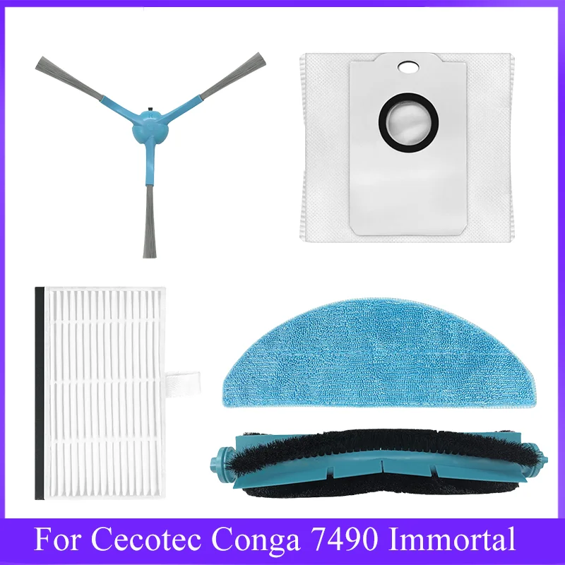 For Cecotec Conga 7490 Immortal / 8290 Immortal / Kabum Smart 900 Vacuum Cleaner Spare Parts Main Side Brush Filter Mop Dust Bag