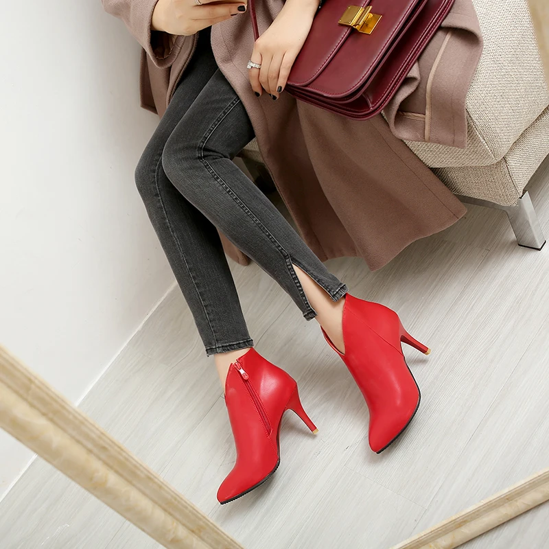 الخامس قطع أشار تو رقيقة عالية الكعب خنجر الشتاء مضخات الأحذية حجم كبير 51 52 53 54 موجزة الناضجة السيدات الكاحل أحذية كعب قصير #5