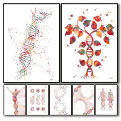 DNA Genetic Code Poster DNA Single Helix Tree Biology Art Canvas Painting Science Education Wall Art Pictures Home Lab Decor