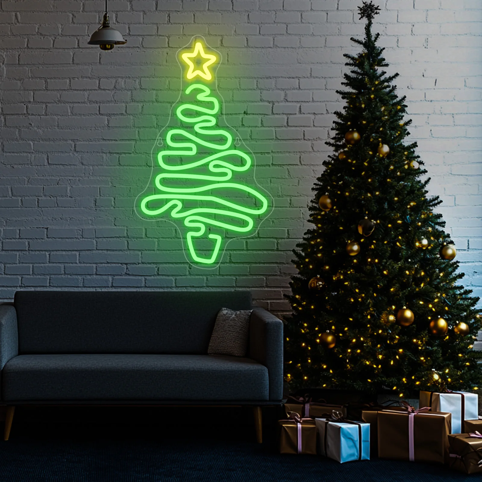 

Christmas Tree Neon Led Sign Hand Draw Design Acrylic Xmas Room Decoration Party Home Bars Bedroom Club Art Wall Light Up Signs