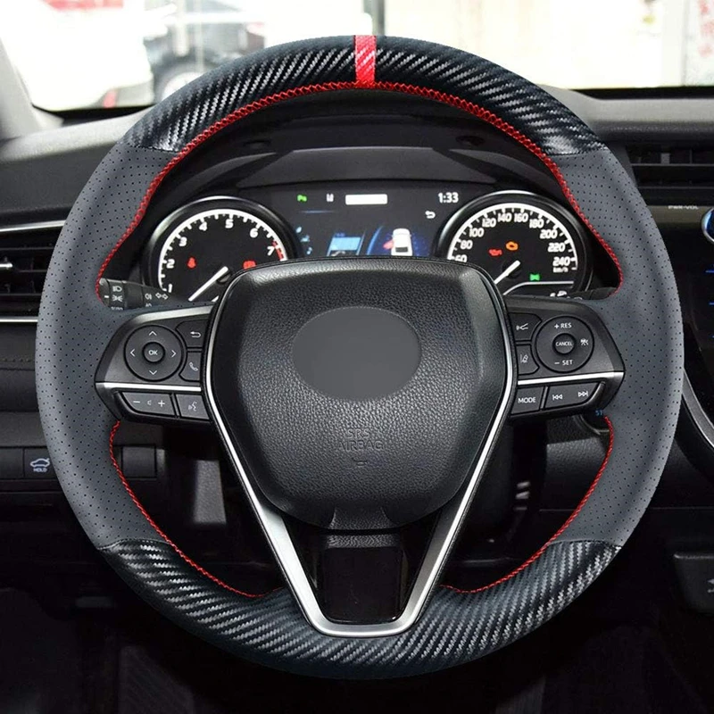 Carbon Fiber Steering Wheel Cover for Toyota RAV4 Avalon corona Camry Corolla 2018-2021 Leather Interior Accessories