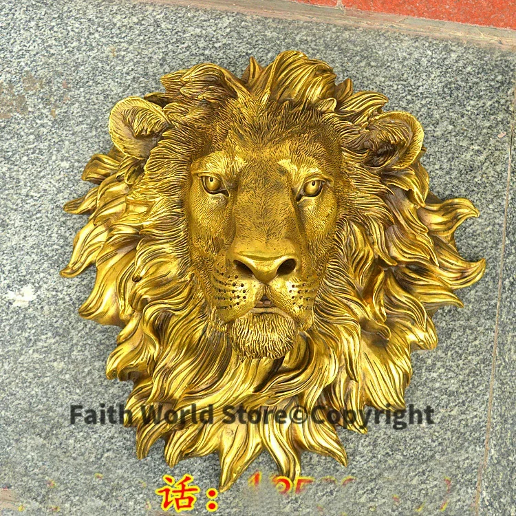 Large Huge - HOME Shop company hall wall TOP COOL decorative art thriving business Money Drawing brass Africa lion art statue