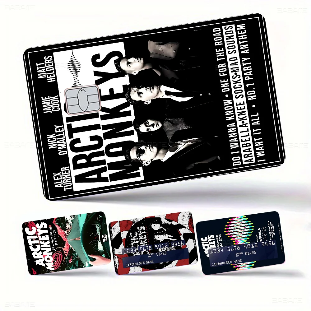 Vintage ártico macacos rock band jogo filme capa adesivo caso para pequeno chip cartão de crédito de débito lado frontal