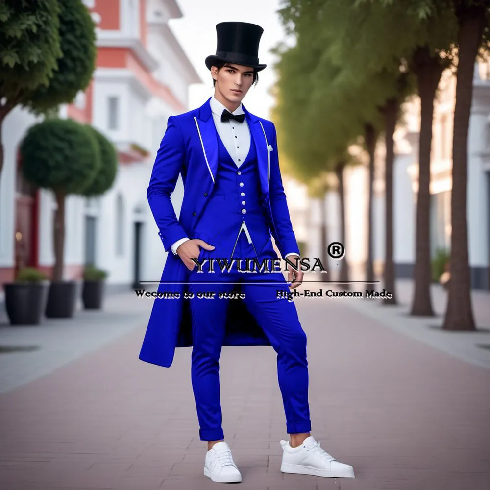 Traje de mago ajustado para hombre, chaqueta de botonadura única, chaleco largo, pantalones, esmoquin de boda para novio, ropa de fiesta de cena a medida, 3 piezas