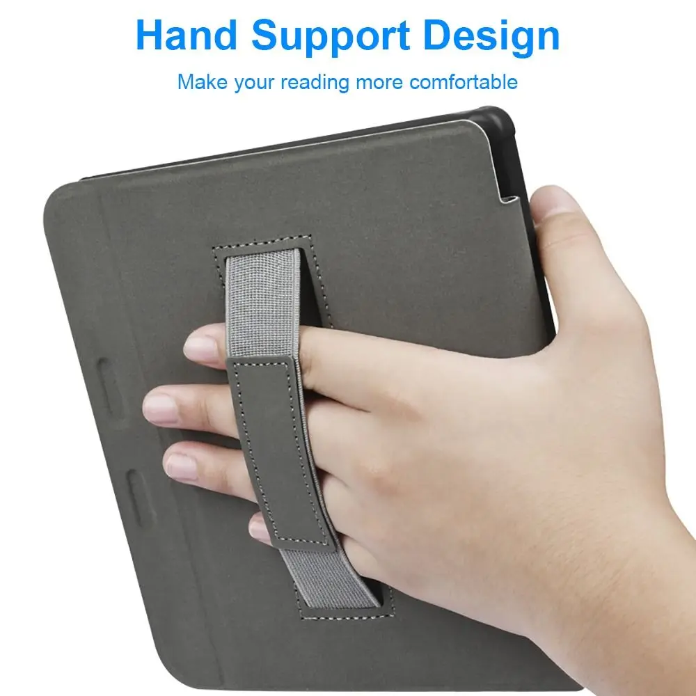 Hand Support N873 Smart Case Shockproof Auto Wake/Sleep 7 inch eReader Cover Linen Texture TPU for Kobo Libra H2O