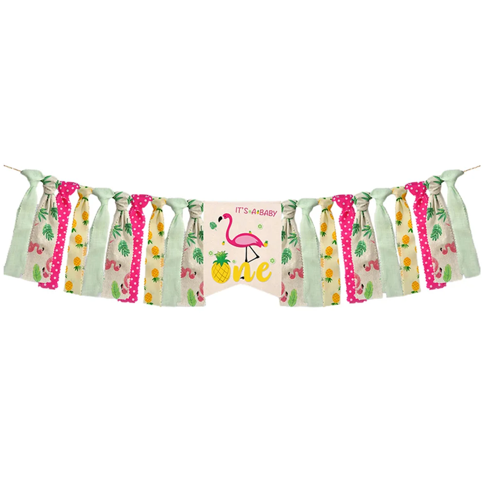 

The Banner Flamingo Pulls Flag Baby Happy Birthday Banners Garland Linen Decor Hawaiian Elements Bunting