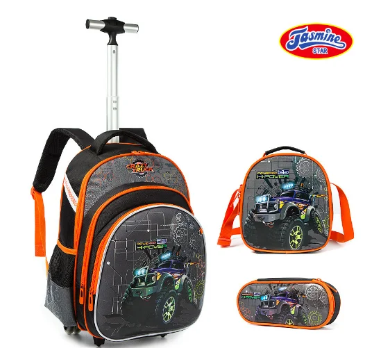 3pcs Schoolbag set with wheels lunch bag Sequins 16 inch School Rolling bags wheeled backpack Student trolley backpack for boys