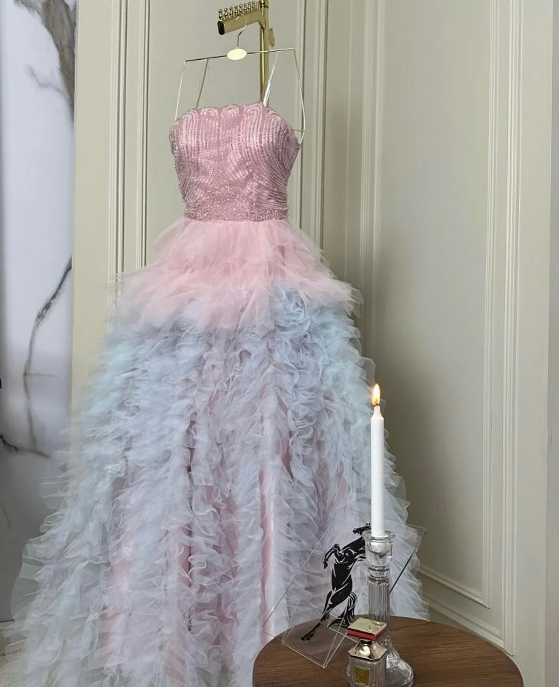 Charming Pink Blue Wedding Party Dresses Ruffles Tulle Unique Formal Occasion Dress فساتين سهرة A Line 2 Colors Prom Maxi Dress