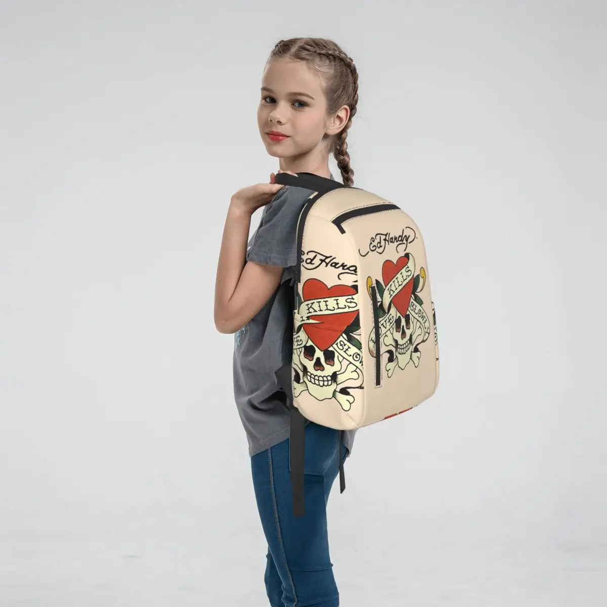 Ed Hardy Love Kills Slowly Backpack Large Capacity Boys Girls BookBag School Bag Shoulder Bags for Men Women