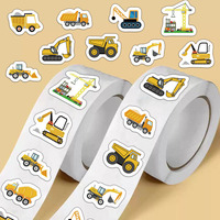 500Pcs/roll Cartoon Engineering Vehicle Excavator Truck Graffiti Sticker DIY Guitar Suitcase  Waterproof Sticker Kids Toy Gifts