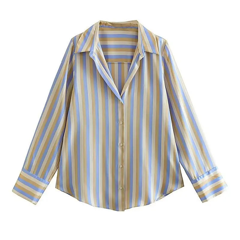 Boho Lapel Long Sleeve Shirt,Striped Button Front Shirt,2024 Spring & Summer Women's Clothing Fashion Blouse Tops